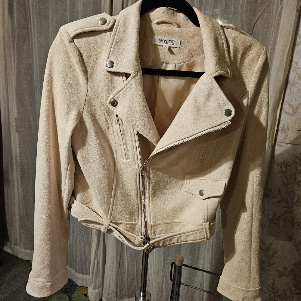 WYLDR Super Soft Suede-Feel Light Blush Peach Moto Jacket Medium - Picture 3 of 7